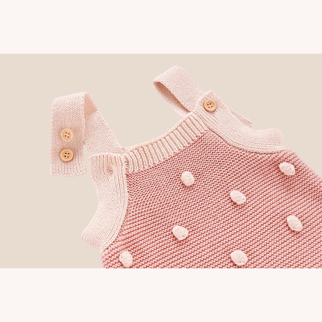 Cotton Craft baby apparel Baby Girl Cotton Knit Bobble Romper and Hand Tied Bow Set 0-6 Months Personalized and custom baby gifts