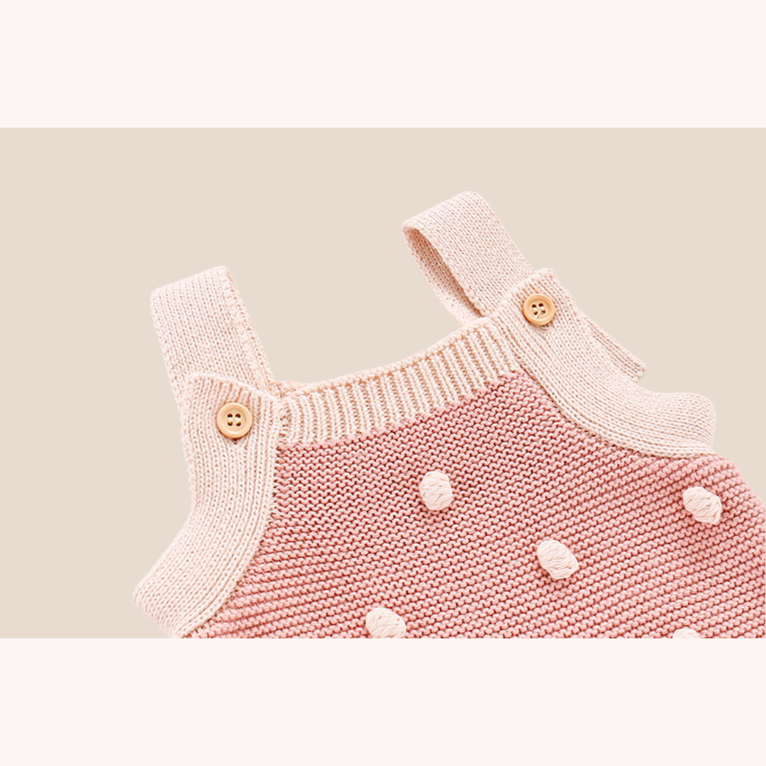 Baby Girl Cotton Knit Bobble Romper and Hand Tied Bow Set