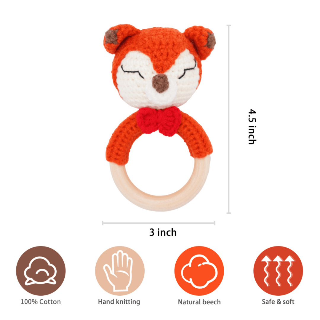 Cotton Craft knitted baby rattle toy Hand Knitted Red Fox Rattle Toy Personalized and custom baby gifts