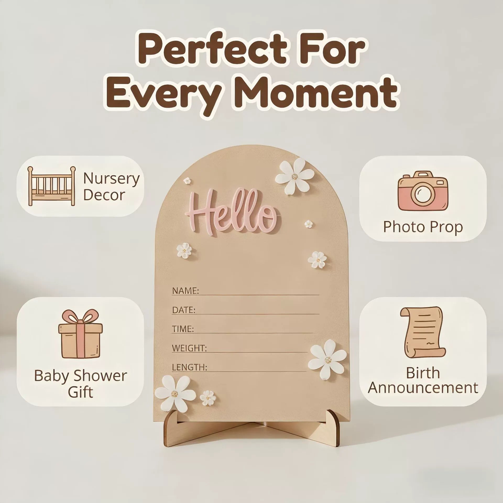 Cotton Craft Baby Gift Box Luxury Wooden Baby Birth Announcement Sign Stand | Baby Shower Gift & Nursery Decor Personalized and custom baby gifts