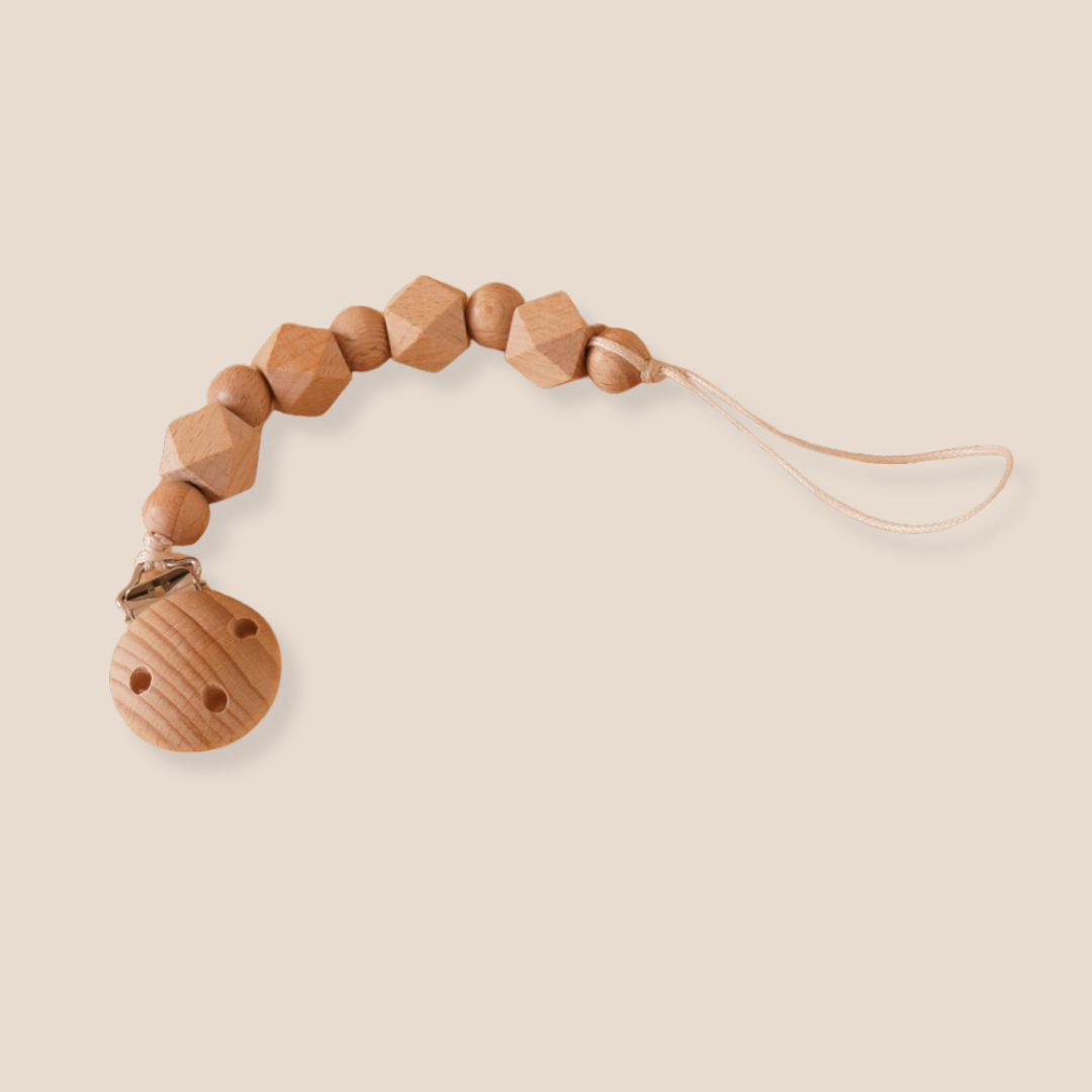 Natural Wooden and Silicone Beaded Pacifier Clip