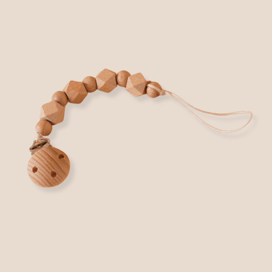 Cotton Craft pacifier clip Natural Wooden and Silicone Beaded Pacifier Clip Personalized and custom baby gifts