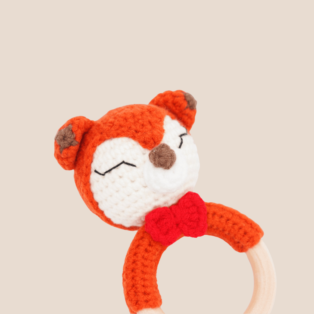 Cotton Craft knitted baby rattle toy Hand Knitted Red Fox Rattle Toy Personalized and custom baby gifts