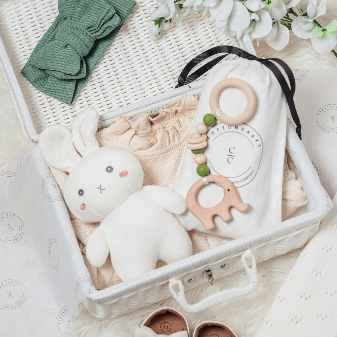Cotton Craft Gift Basket Handmade Heirloom Wicker Baby Gift Basket Personalized and custom baby gifts
