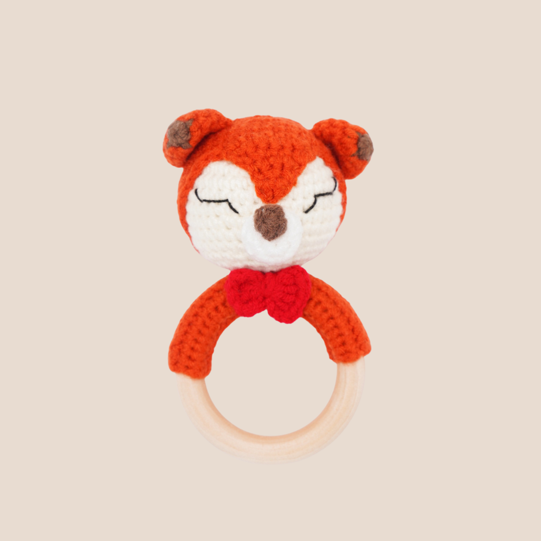 Hand Knitted Red Fox Rattle Toy