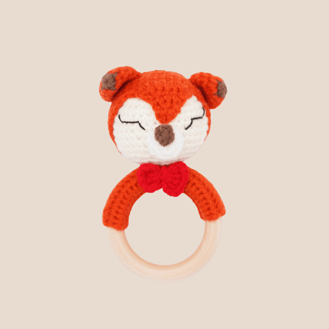Cotton Craft knitted baby rattle toy Hand Knitted Red Fox Rattle Toy Personalized and custom baby gifts