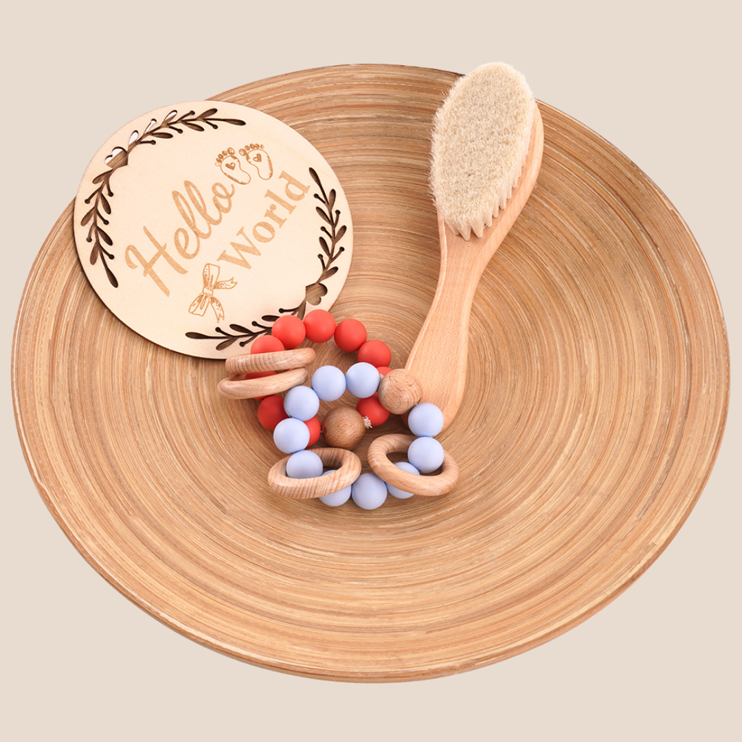 Natural Wooden and Silicone Baby Teether Ring