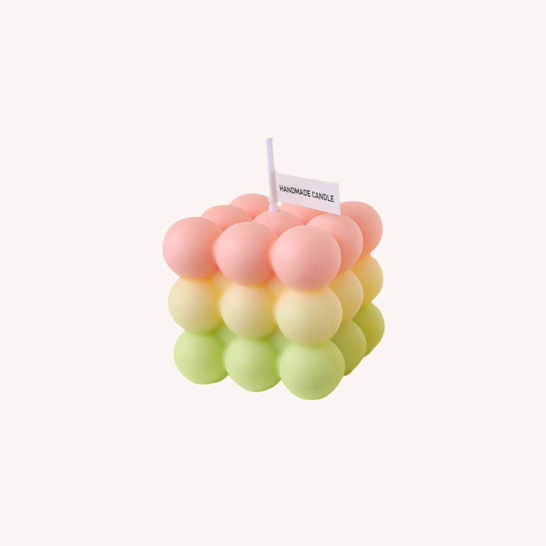 Handmade cube soy wax candle in three colors for mom self care baby shower gift