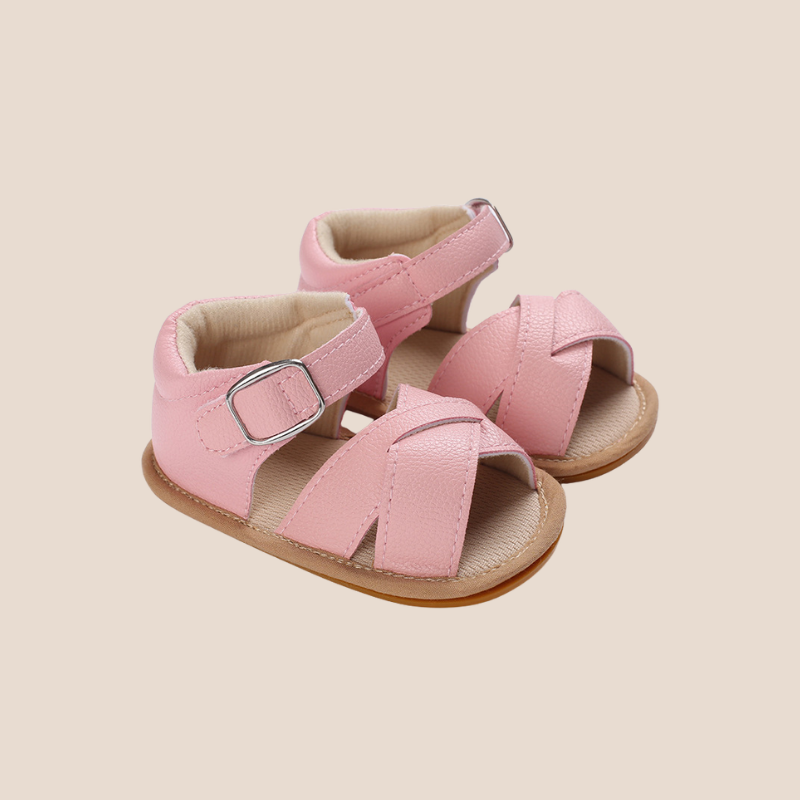Pink baby girl summer sandals with buckle strap – prewalker shoes