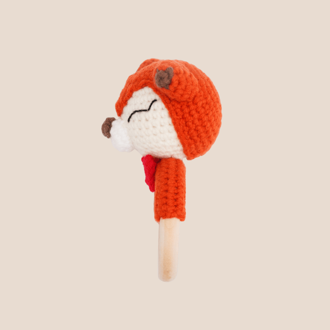 Cotton Craft knitted baby rattle toy Hand Knitted Red Fox Rattle Toy Personalized and custom baby gifts
