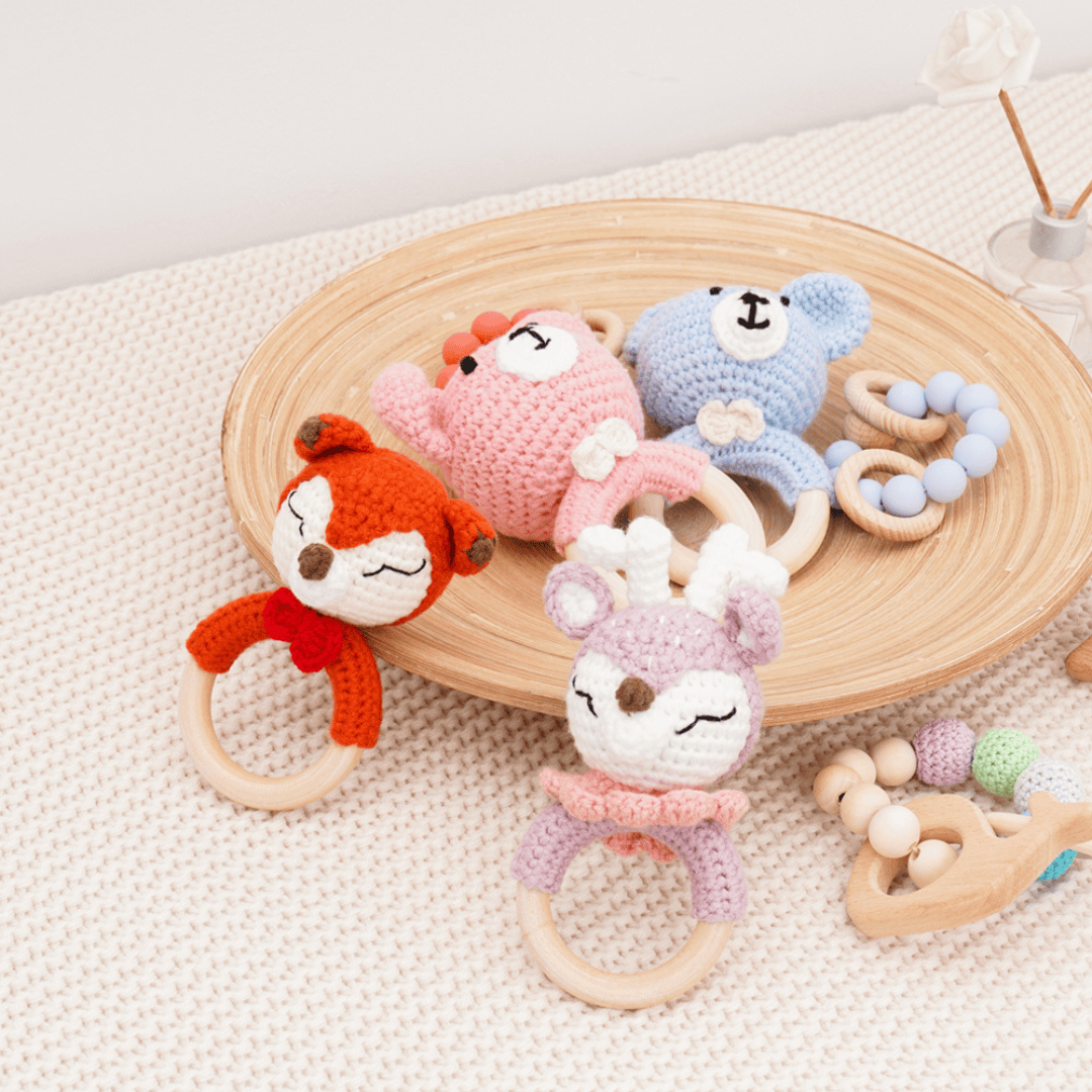 Cotton Craft knitted baby rattle toy Hand Knitted Red Fox Rattle Toy Personalized and custom baby gifts