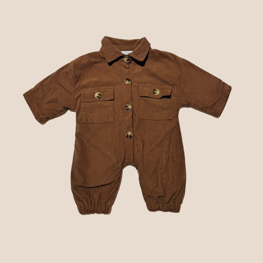 Collared Corduroy Full Sleeve Baby Romper Outfit