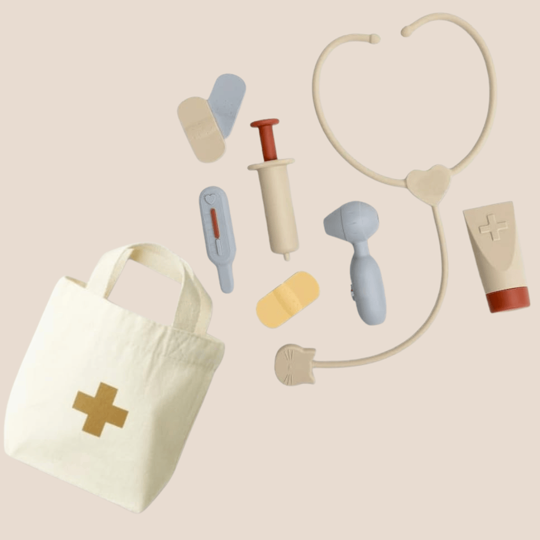 Cotton Craft Bbay Toys Montessori Pretend Play Silicone Doctor Playset with Canvas Tote Personalized and custom baby gifts