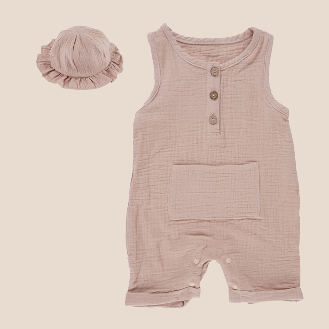 Cotton Jumpsuit with Matching Hat 0-3 Months