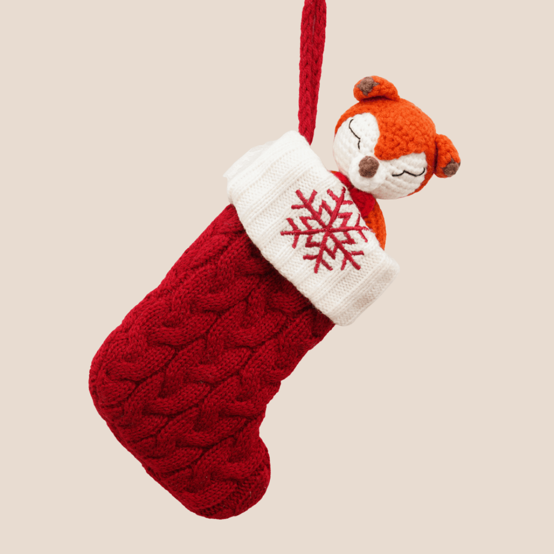 Cotton Craft knitted baby rattle toy Hand Knitted Red Fox Rattle Toy Personalized and custom baby gifts