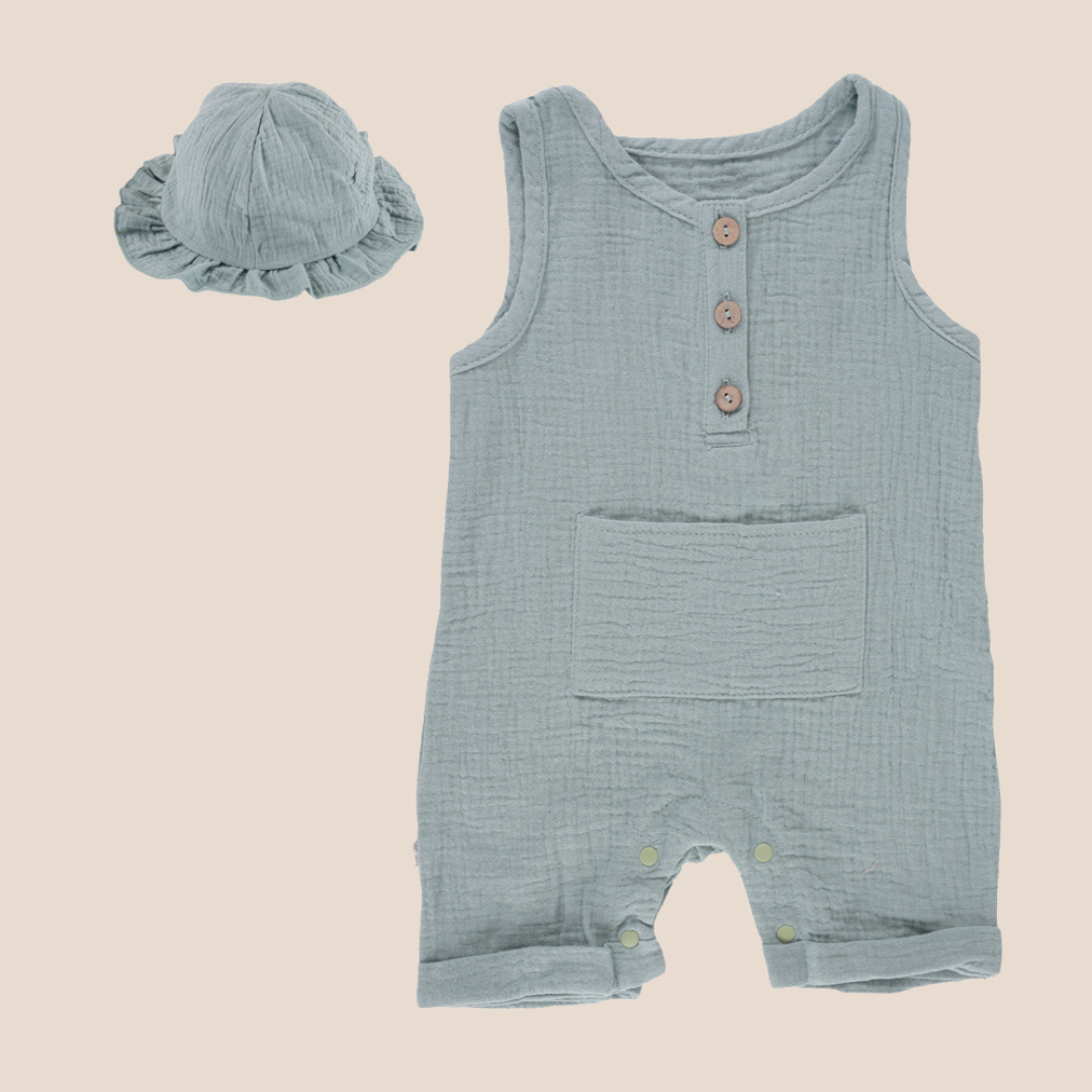 Cotton Jumpsuit with Matching Hat 0-3 Months