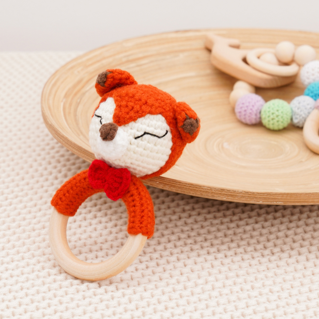 Hand Knitted Red Fox Rattle Toy