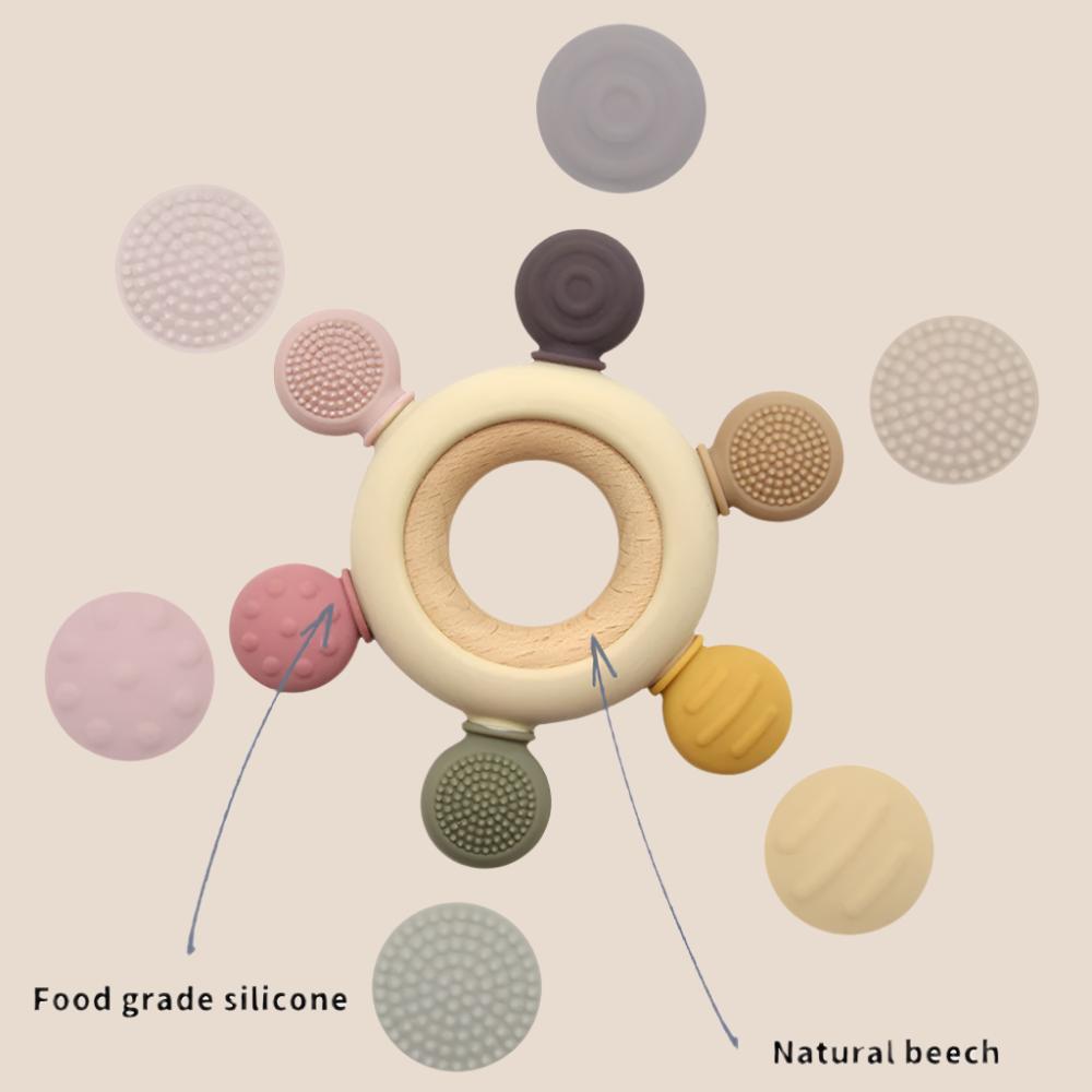 Cotton Craft Natural baby teether Comfort Beech & Silicone Teether Ring Personalized and custom baby gifts