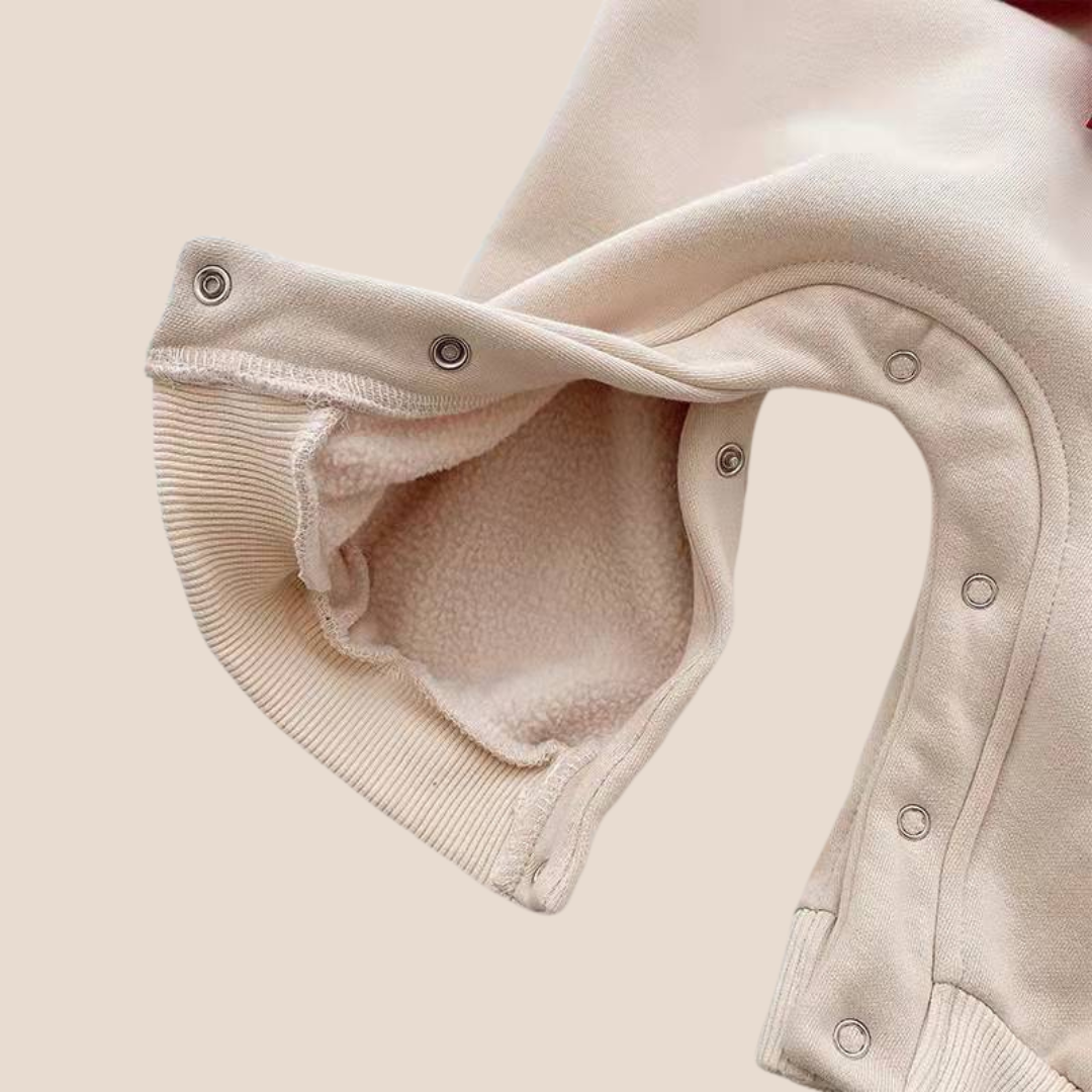 Newborn Baby Girl Festive Bow-Detail Jumpsuit fleece romper white with red bow- snap buttons