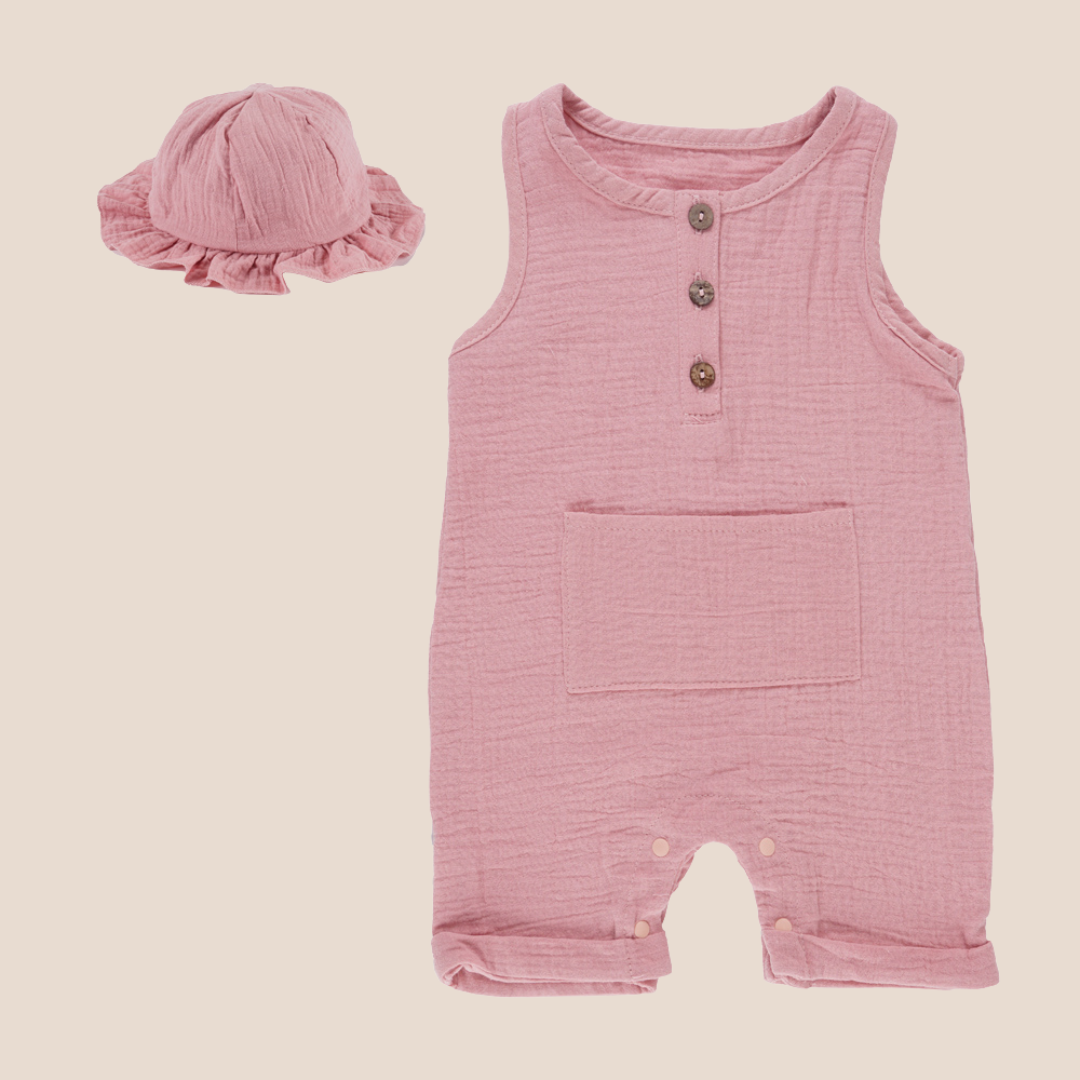 Cotton Jumpsuit with Matching Hat 0-3 Months