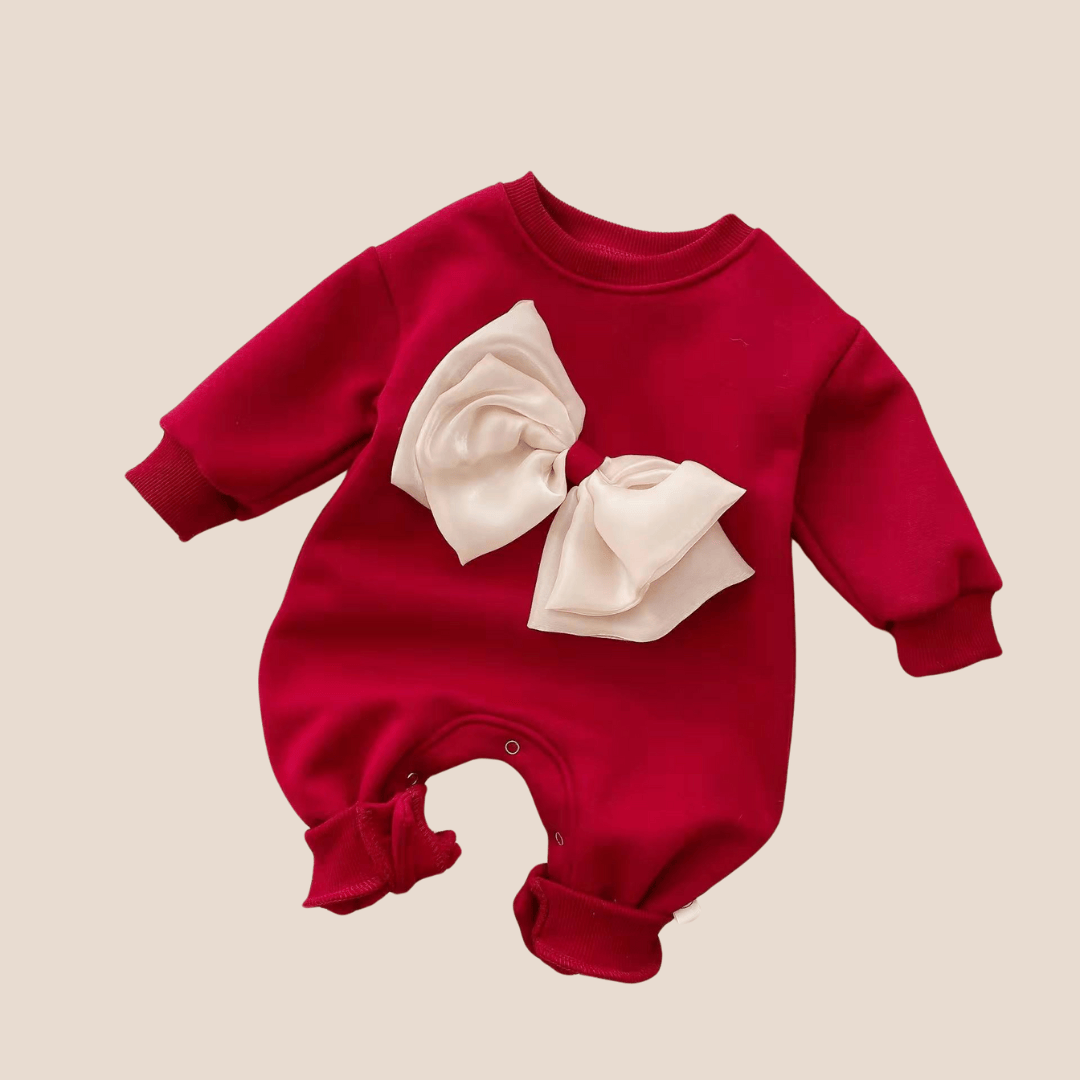Cotton Craft baby apparel Newborn Baby Girl Festive Bow-Detail Jumpsuit 0-6 Months Personalized and custom baby gifts