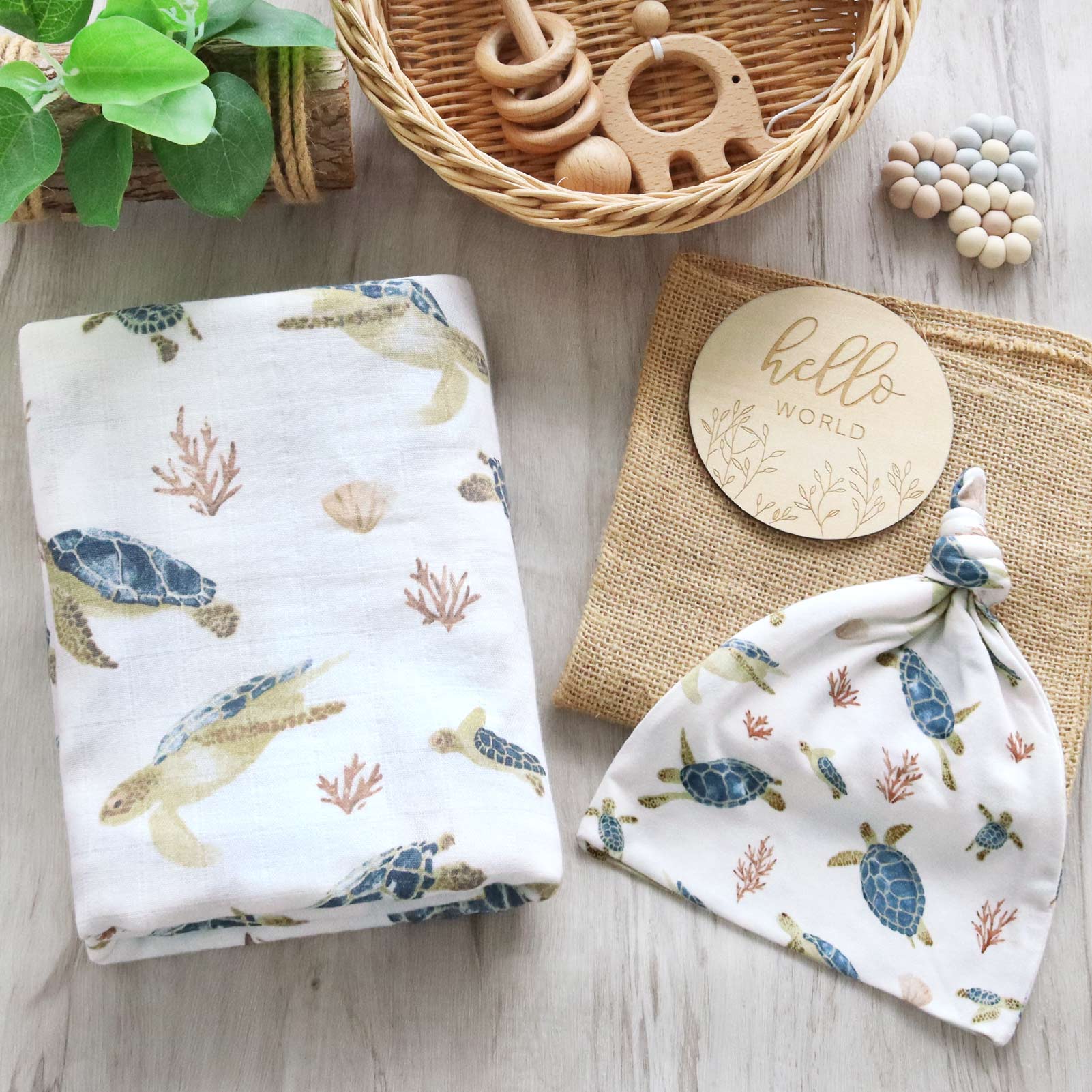 Cotton Craft bamboo cotton blanket Organic Bamboo Cotton Baby Swaddle Gift Set with Hat & Wooden Birth Card Personalized and custom baby gifts