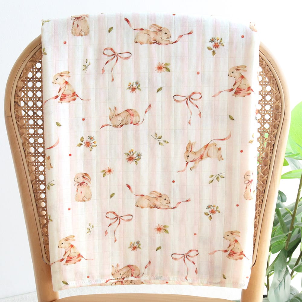 Cotton Craft baby blanket Bunny Meadow Striped Bamboo Cotton Swaddle Blanket Personalized and custom baby gifts