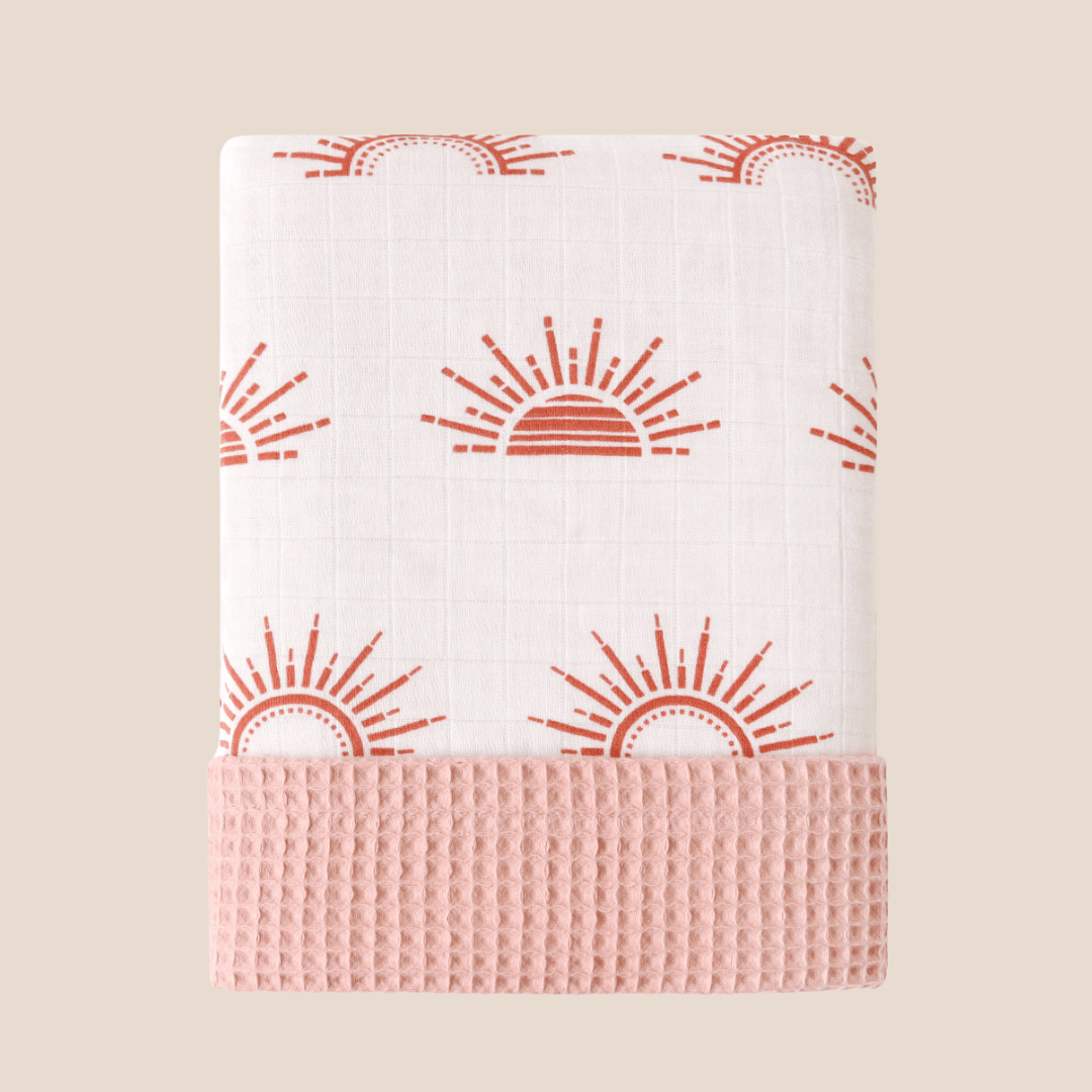 Cotton Craft baby blanket Rising Sun Reversible Bamboo Muslin & Cotton Waffle Baby Blanket Personalized and custom baby gifts