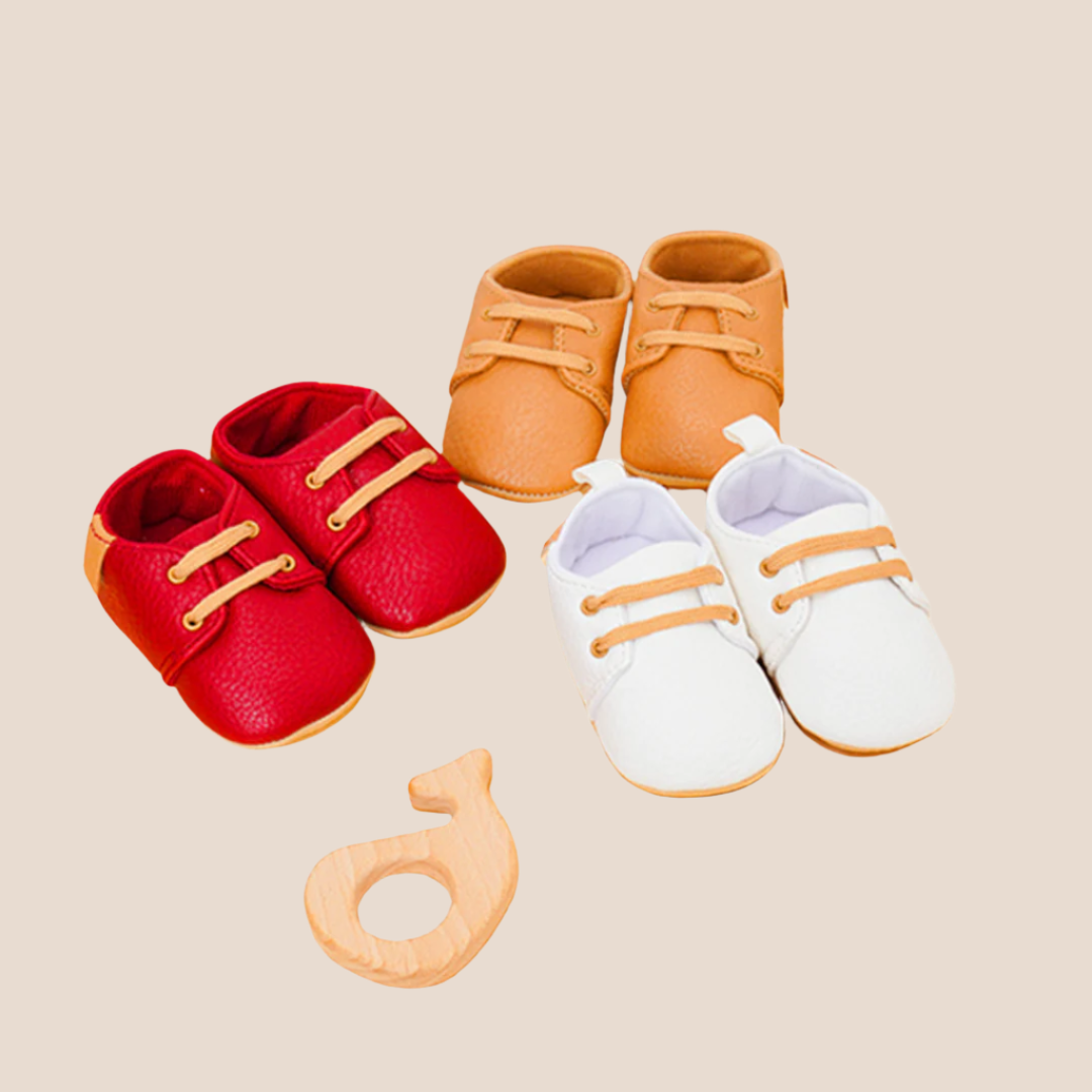3 pairs of baby anti slip leather shoes