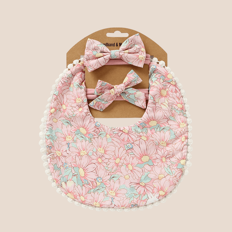 Cotton Craft Cotton bib and head band set Florals Baby Bib and Headband Set Personalized and custom baby gifts