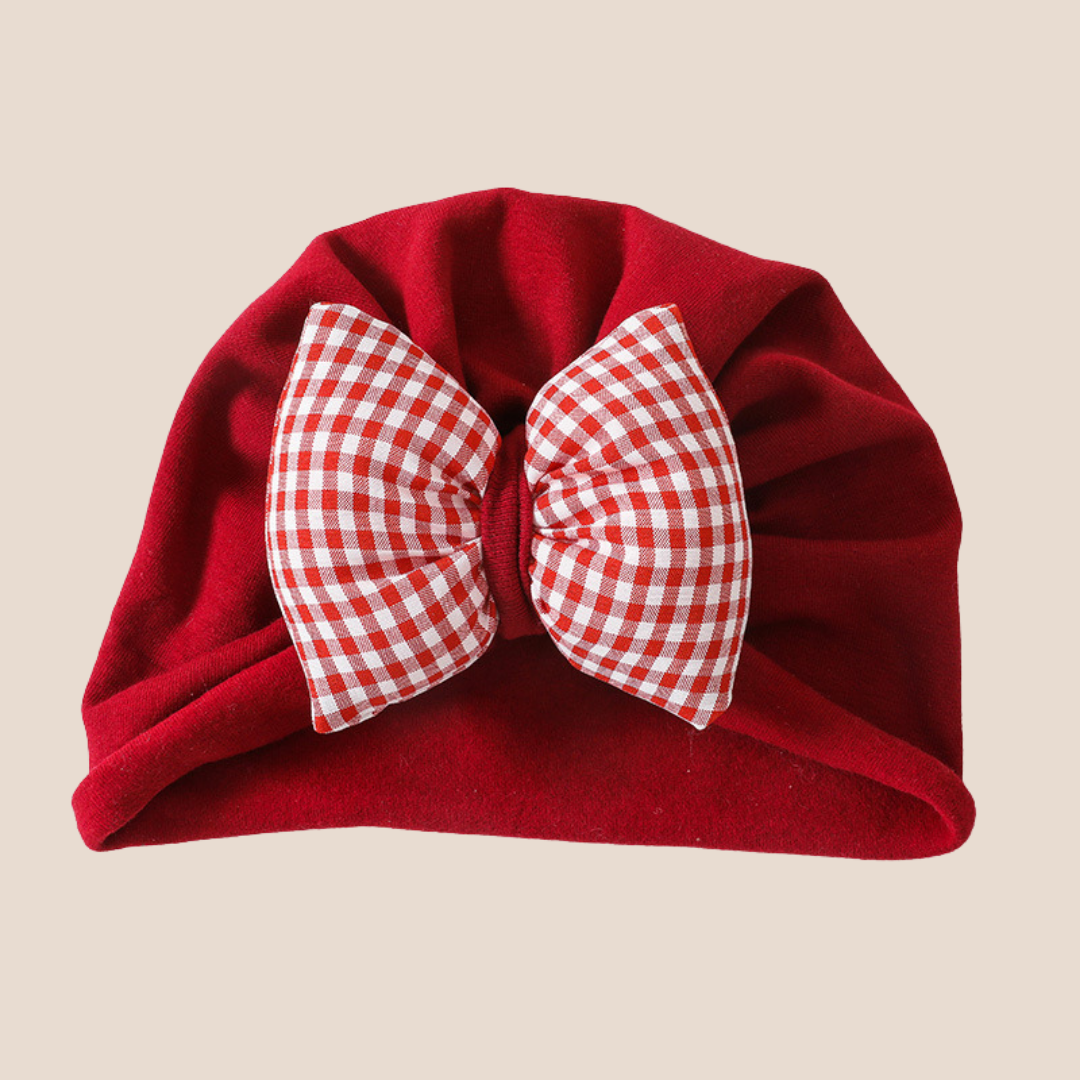 Baby Girl Christmas Cap with Plaid Bow