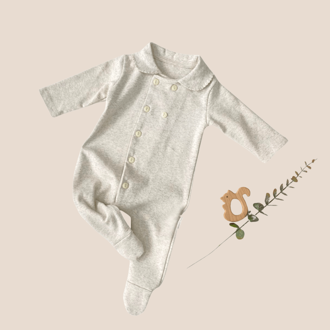 Cotton Craft baby apparel Classic Knit Cotton Footed Baby Romper with Peter Pan Collar | Size 3–6 Months Personalized and custom baby gifts