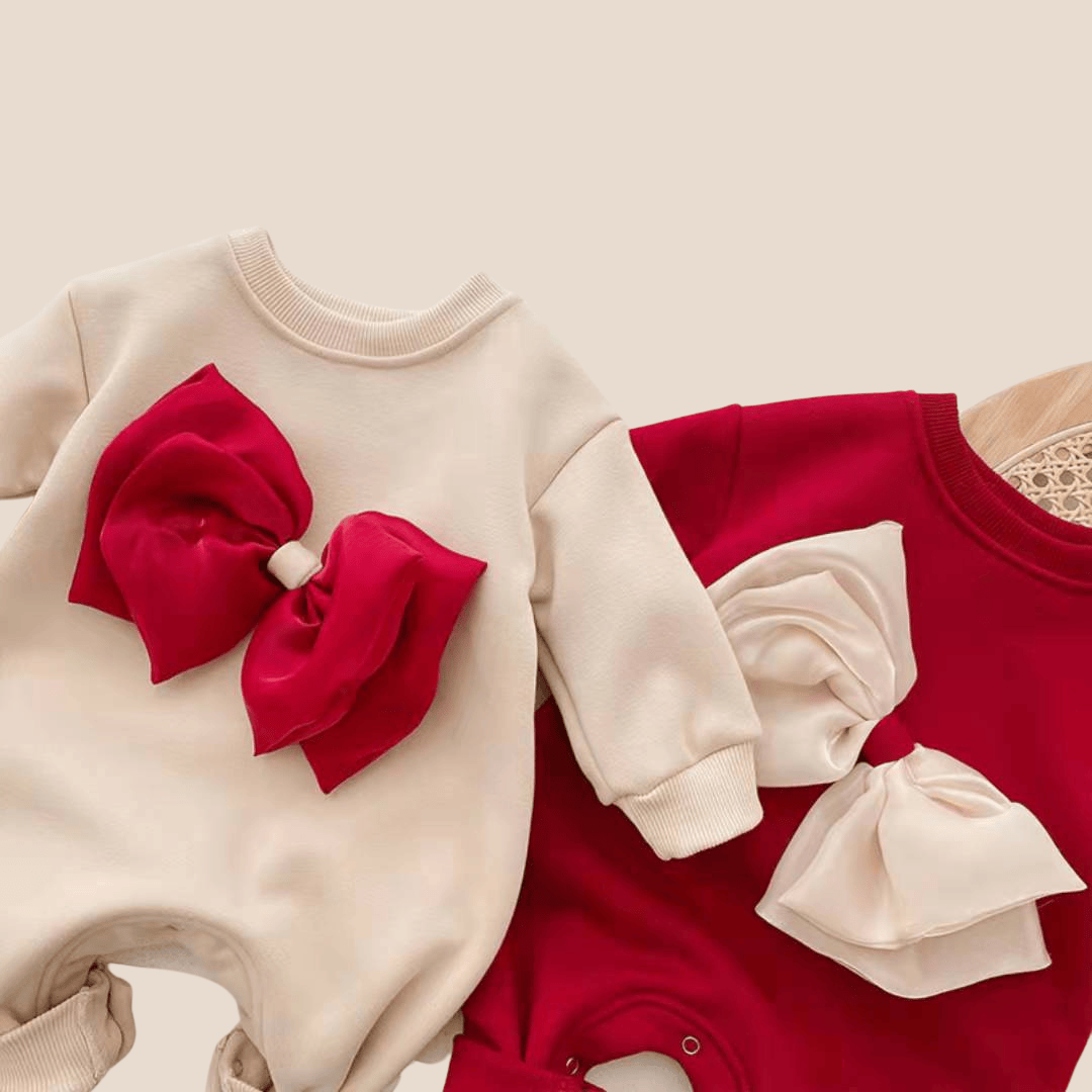 Cotton Craft baby apparel Newborn Baby Girl Festive Bow-Detail Jumpsuit 0-6 Months Personalized and custom baby gifts