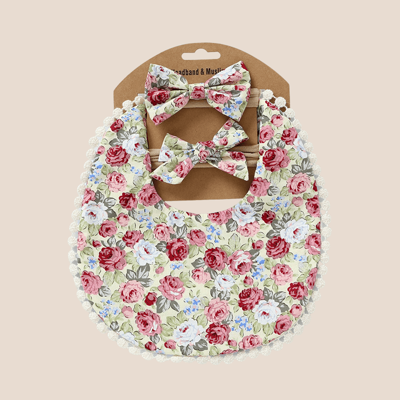 Cotton Craft Cotton bib and head band set Florals Baby Bib and Headband Set Personalized and custom baby gifts