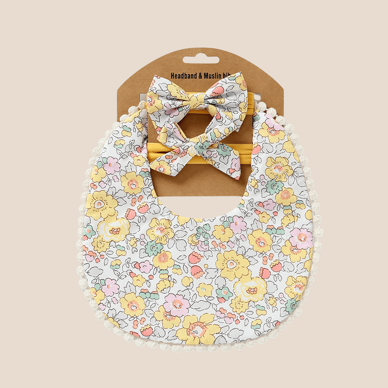 Cotton Craft Cotton bib and head band set Florals Baby Bib and Headband Set Personalized and custom baby gifts
