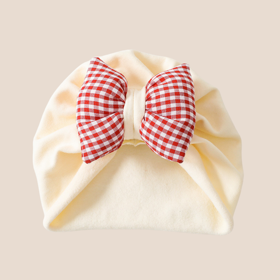 Baby Girl Christmas Cap with Plaid Bow