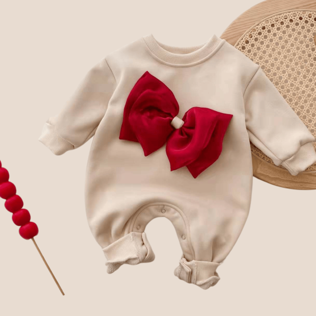 Cotton Craft baby apparel Newborn Baby Girl Festive Bow-Detail Jumpsuit 0-6 Months Personalized and custom baby gifts