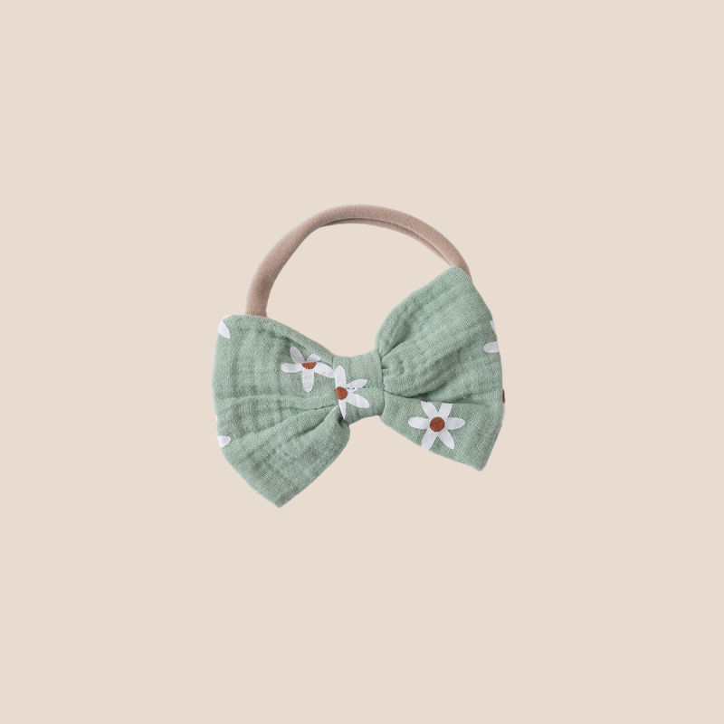 Matching sage daisy headband with soft elastic band