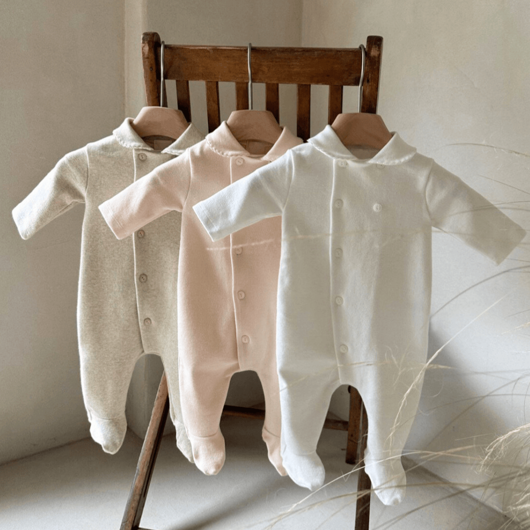 Cotton Craft baby apparel Classic Knit Cotton Footed Baby Romper with Peter Pan Collar | Size 3–6 Months Personalized and custom baby gifts