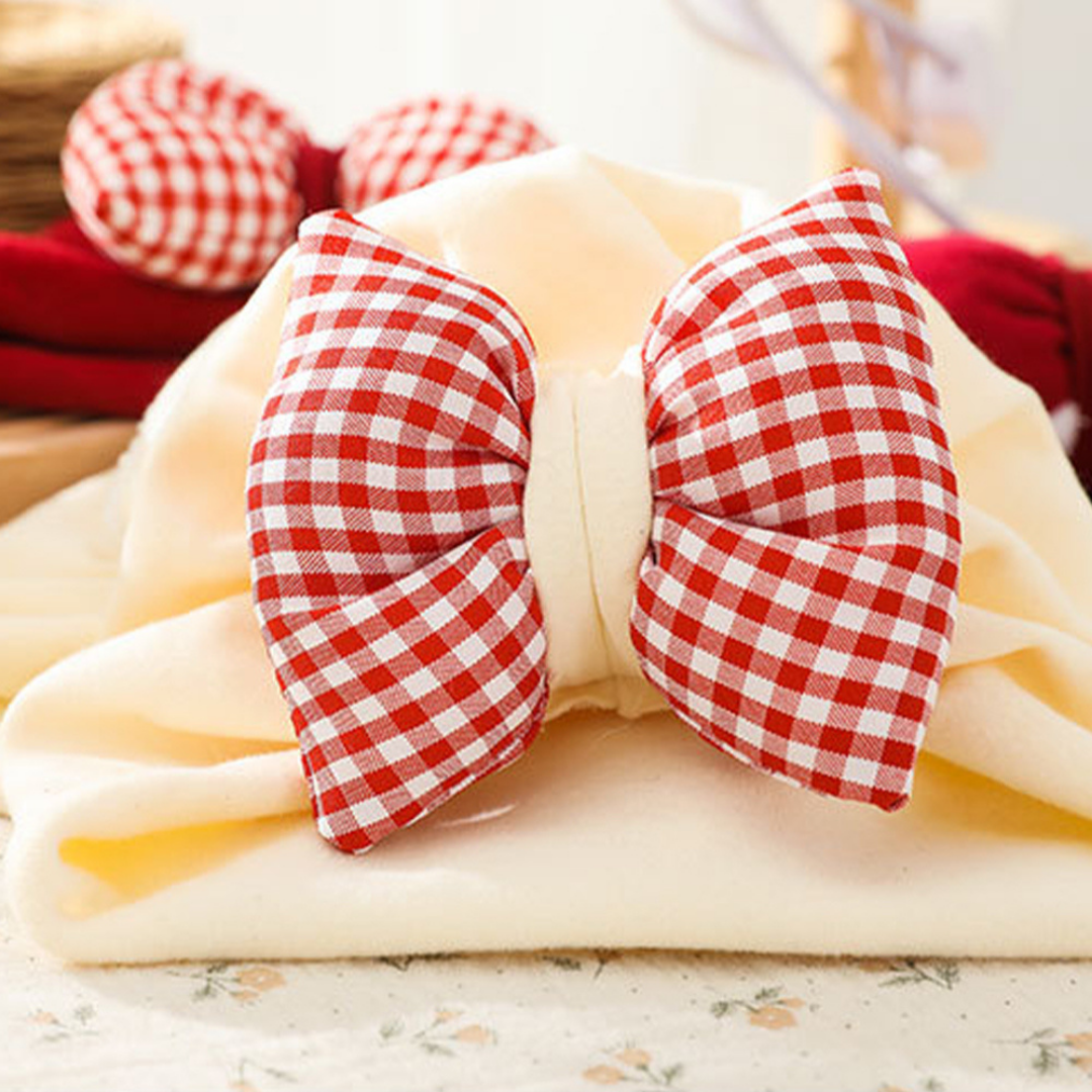 Baby Girl Christmas Cap with Plaid Bow