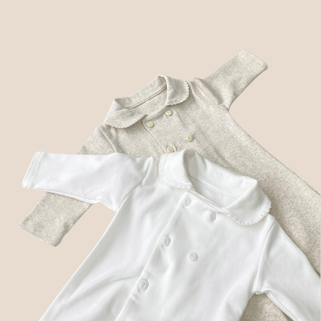 Cotton Craft baby apparel Classic Knit Cotton Footed Baby Romper with Peter Pan Collar | Size 3–6 Months Personalized and custom baby gifts