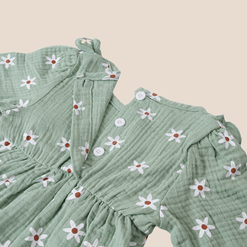 Cotton Craft baby apparel Muslin Baby Girl Romper with Matching Headband – Sage Daisy | 3–6 Months Personalized and custom baby gifts