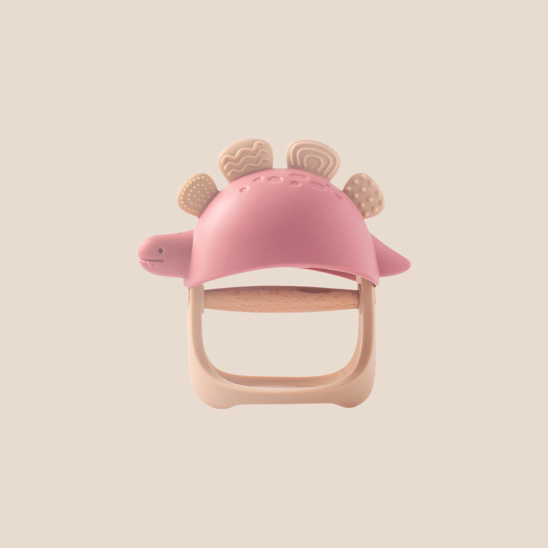 Cotton Craft Baby Teether Dinosaur Silicone & Wooden Teether Rattle | Eco-Friendly Baby Teething Toy (2 Colors) Personalized and custom baby gifts