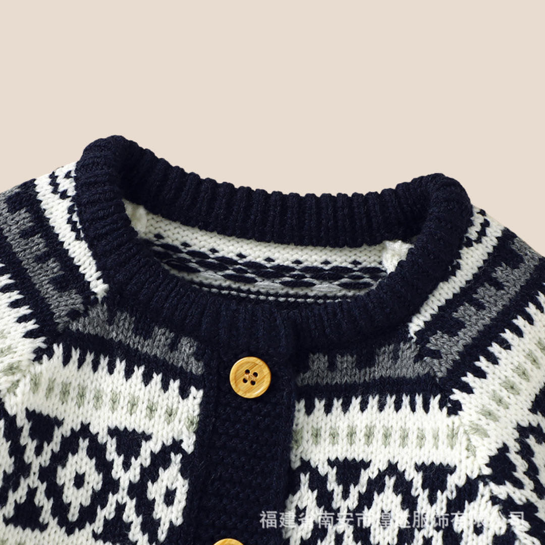 Baby Boy Jacquard Knitted Romper and Hat Set