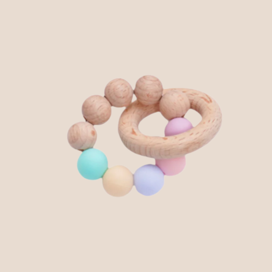 Natural Wooden and Silicone Baby Teether Ring