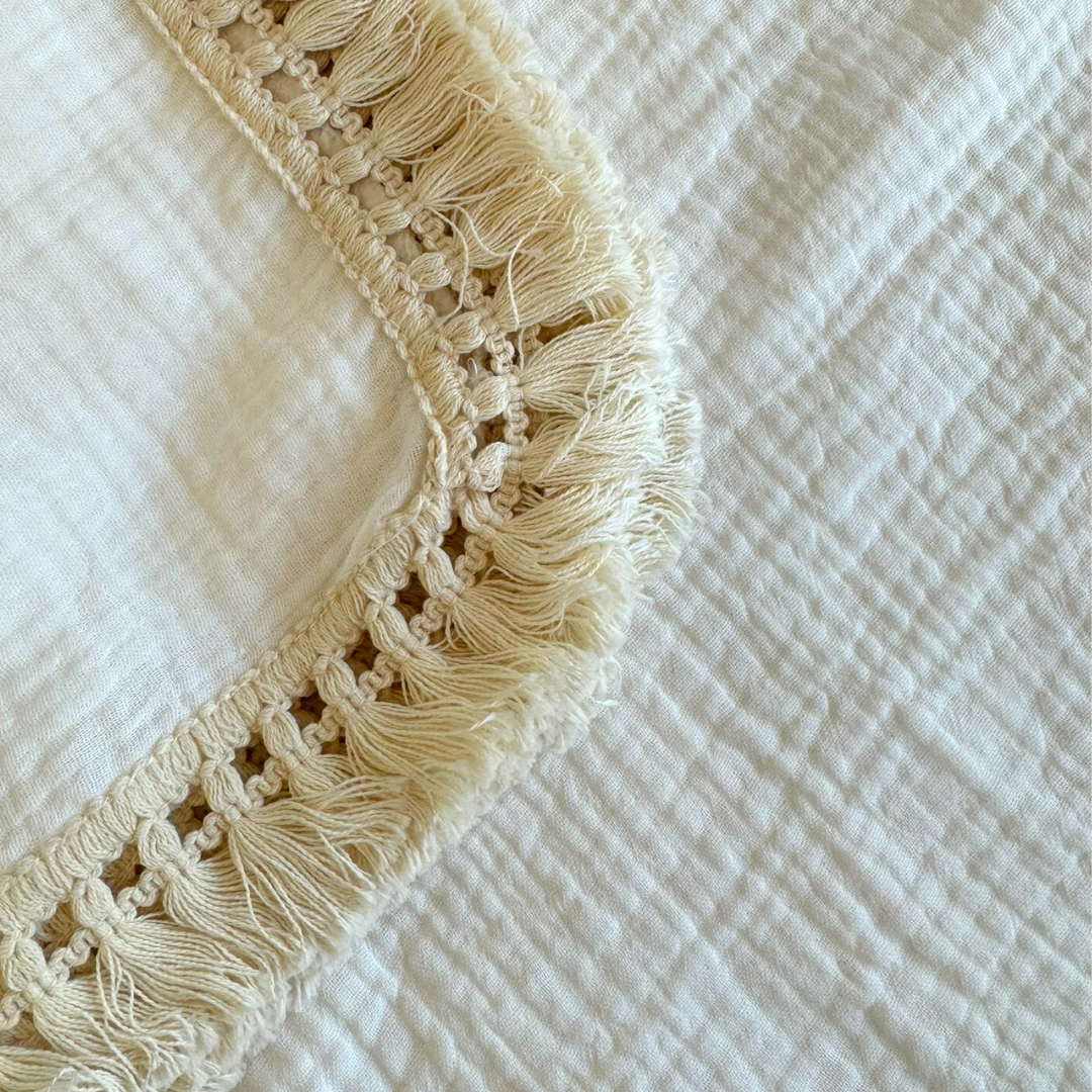 White Fringed Cotton Swaddle Blanket