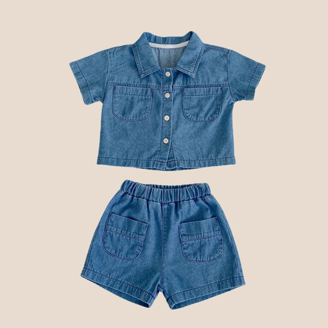 Baby Denim Shirt & Shorts Set – Unisex Baby Outfit 0-3 Months