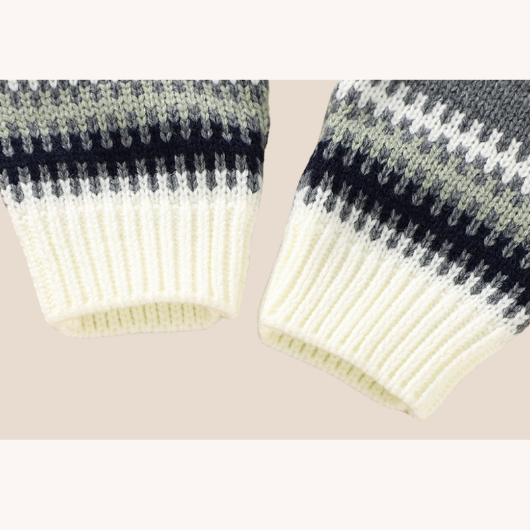 Baby Boy Jacquard Knitted Romper and Hat Set