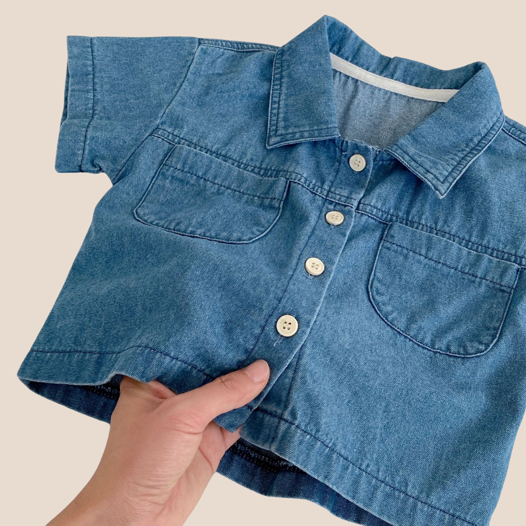 Baby Denim Shirt & Shorts Set – Unisex Baby Outfit 0-3 Months