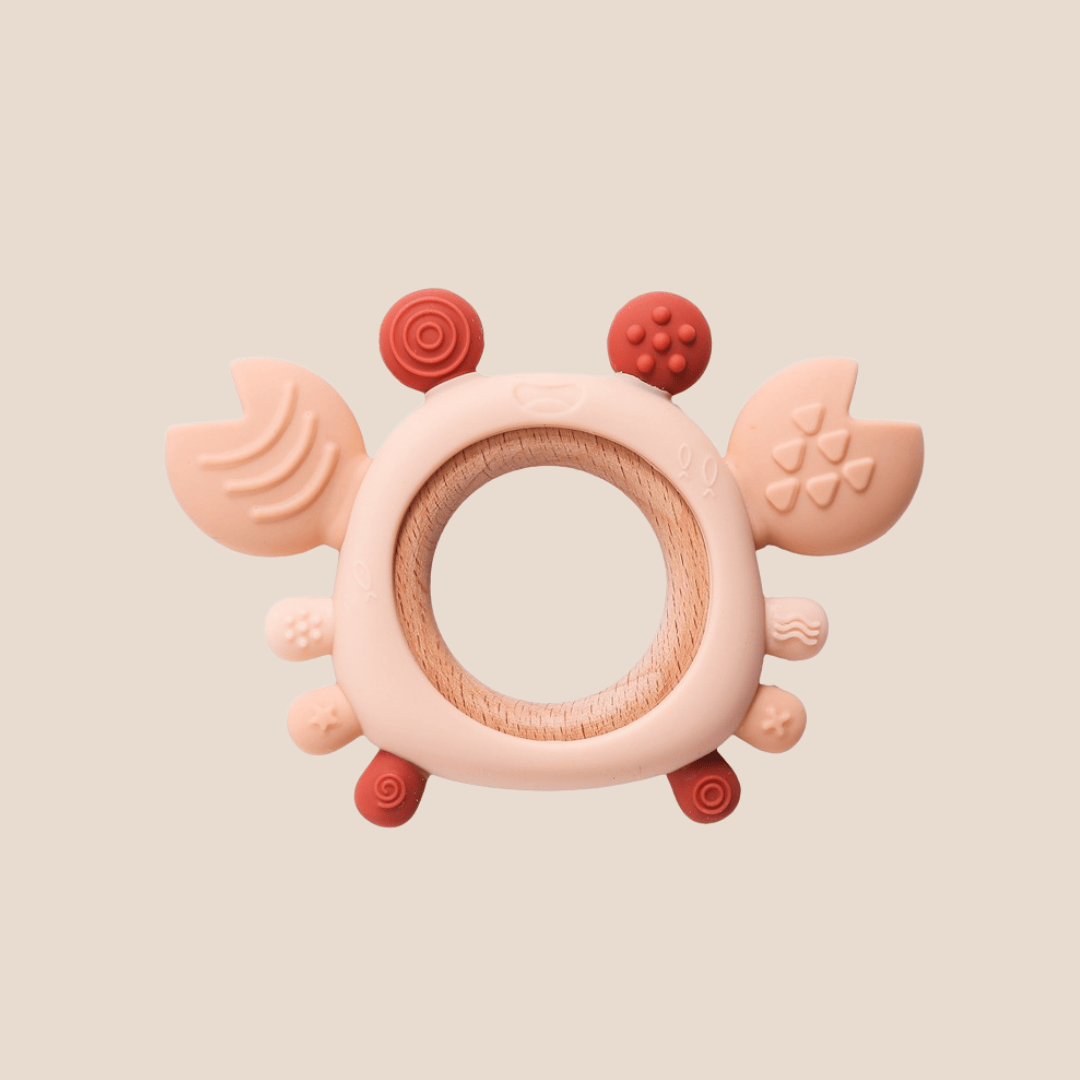 Cotton Craft Baby Teether Crab Silicone & Wooden Ring Teether | Eco-Friendly Sensory Teething Toy Personalized and custom baby gifts